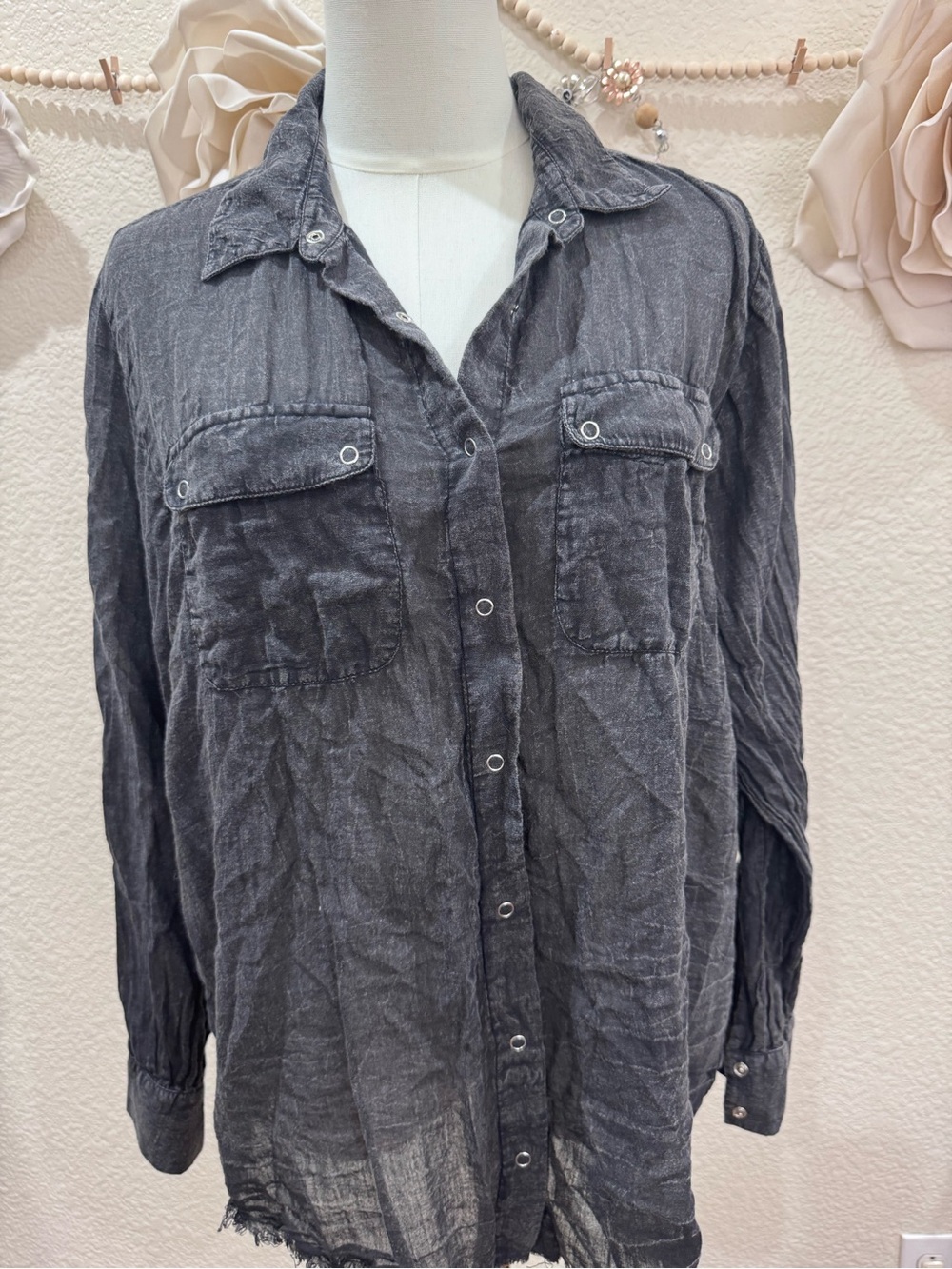 Elan Washed Charcoal Button-Down Shirt